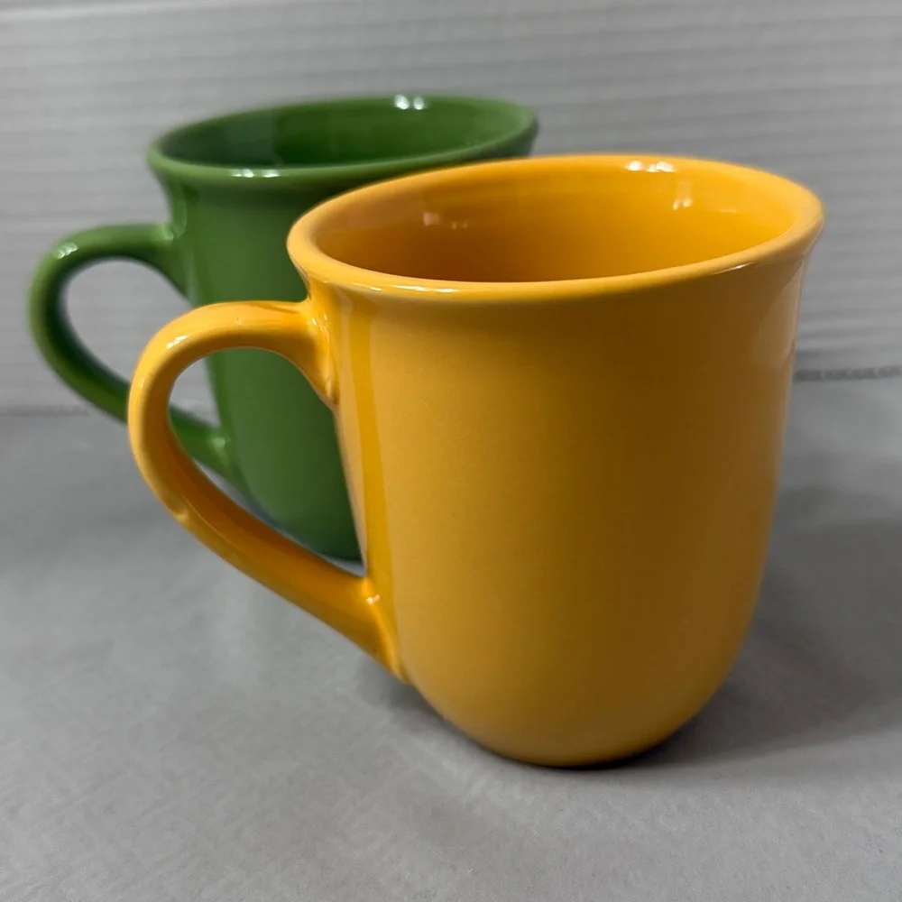 Mr Coffee Vibrant Green and Yellow Ceramic Coffee Mugs Cups Lot of 2 Retro